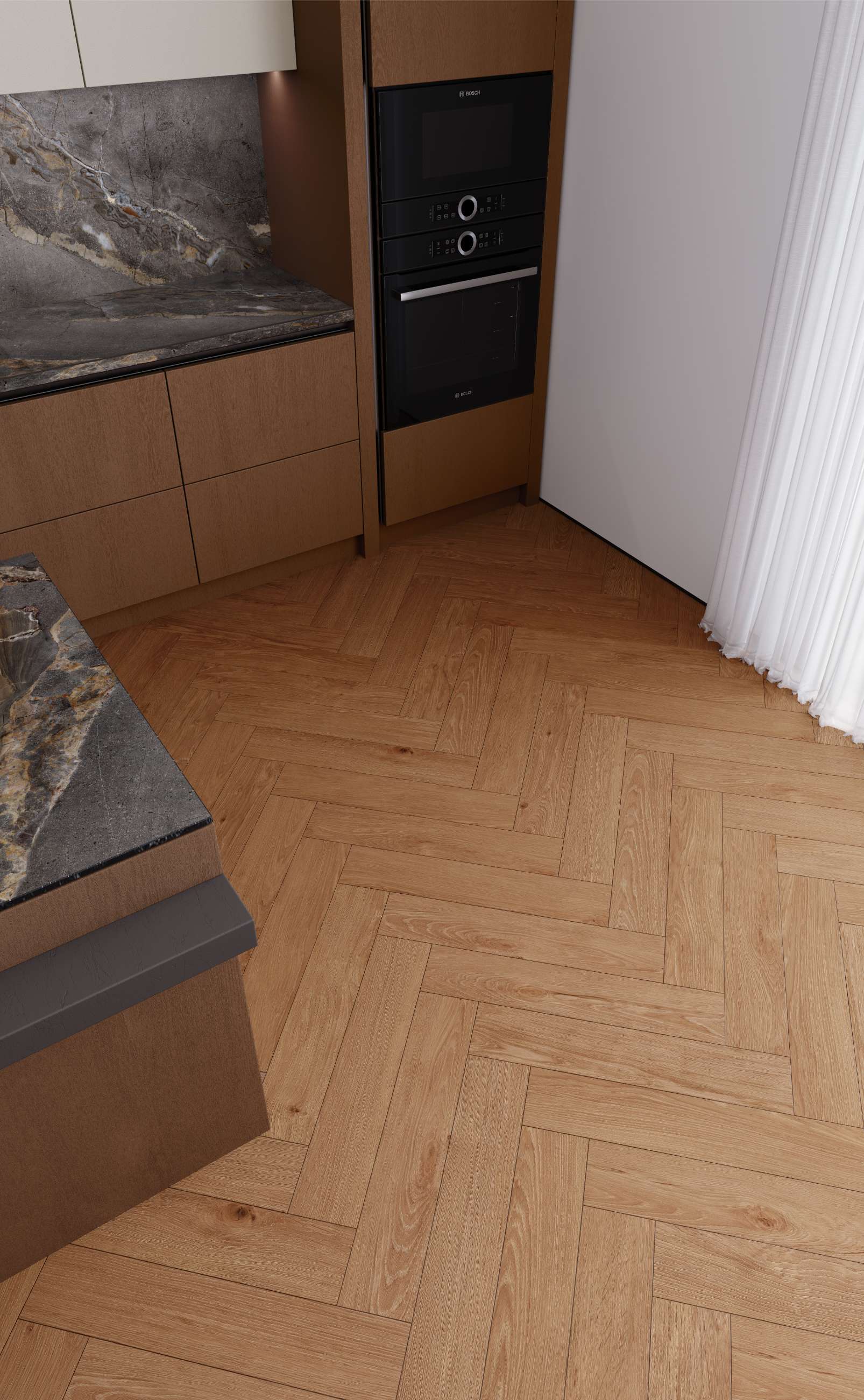 Smoked Montanara Oak, MR, 8 mm, Herringbone - Room Scene